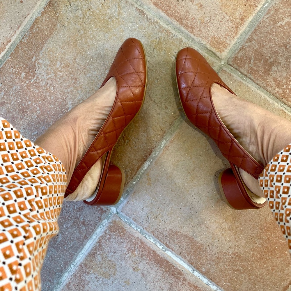 Amalfi Quilted Slingback Shoes, Medium brown Leather! 8M - Picture 9 of 9